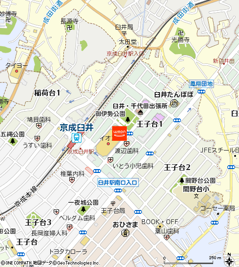 イオン臼井店付近の地図